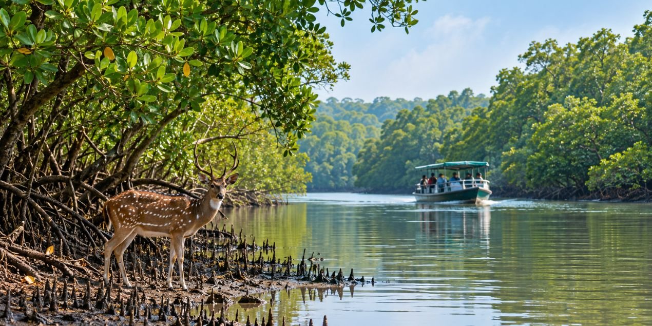 Boat safari through mangrove creeks in Bhitarkanika National Park